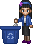 medium-skinned girl wearing straight black hair with a blue recycle bin