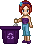 fair-skinned girl wearing short straight red hair with a purple recycle bin