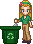 fair-skinned girl wearing straight blond hair with a green recycle bin