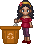 medium-skinned girl wearing curly black hair with an orange recycle bin
